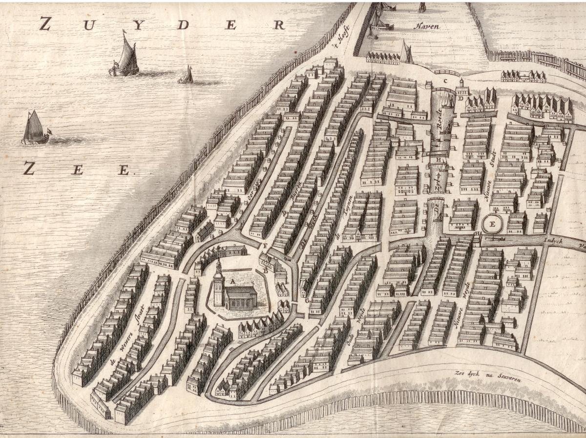 Plattegrond van Hindeloopen uit 1664 door Bernardus Schotanus à Sterringa
